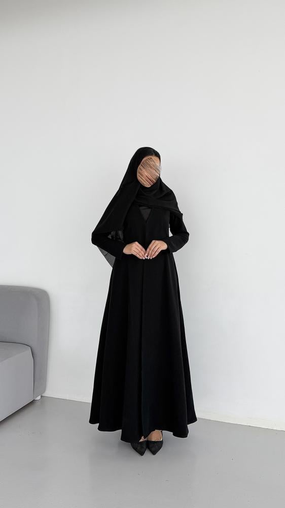 عباية كريب سيراميك اسود نص كلوش