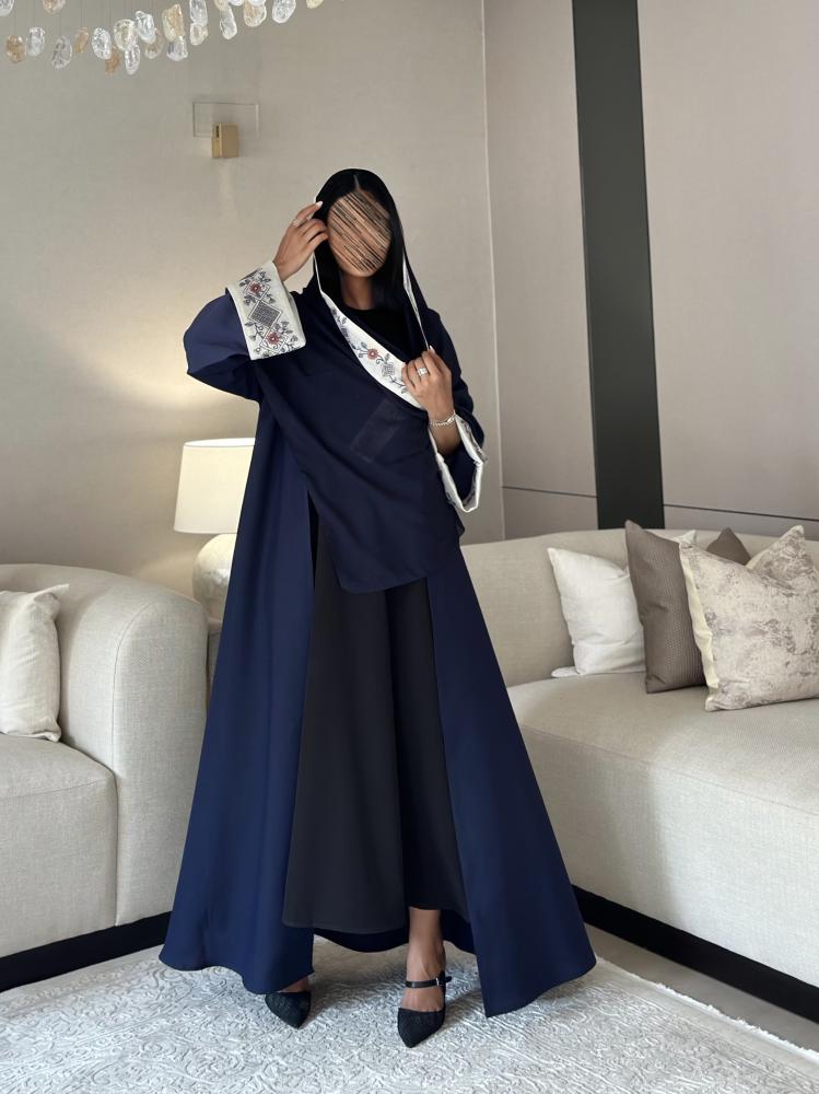 Cotton abaya navy and blue wide with embroidered Indian sleeves