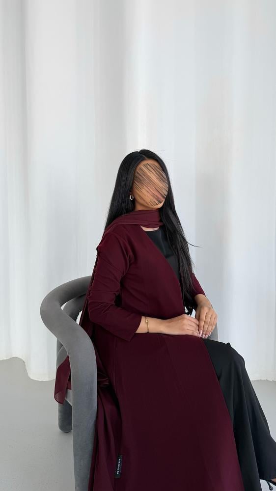 عباية كريب سيراميك عنابي نص كلوش
