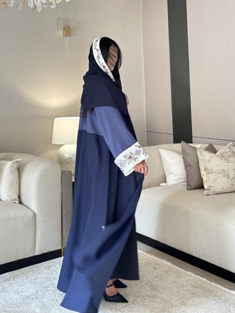 Cotton abaya navy and blue wide with embroidered Indian sleeves