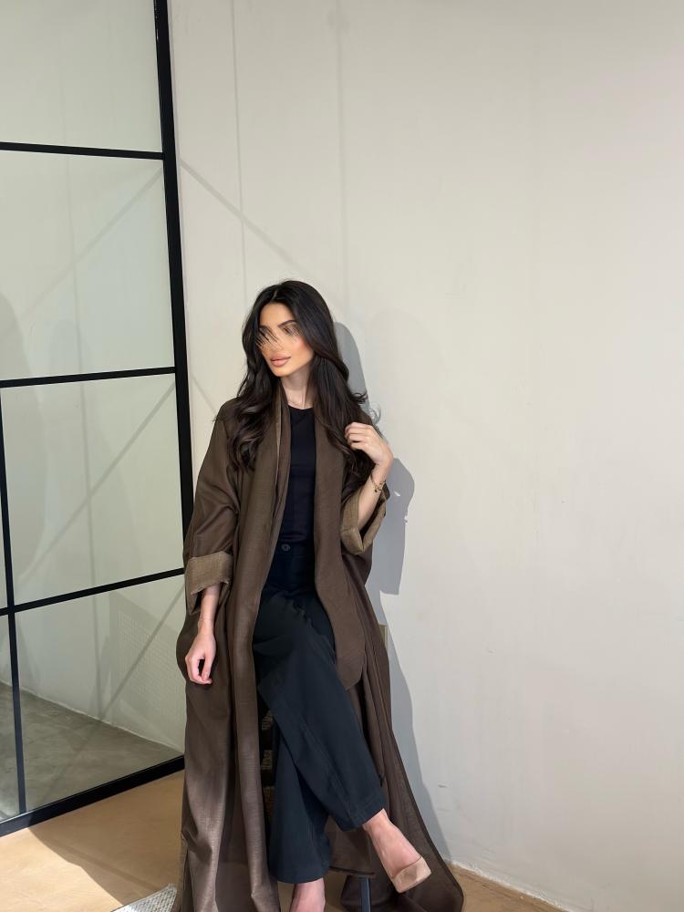 عباية لنن هندي نص بشت بني مع كم بيج