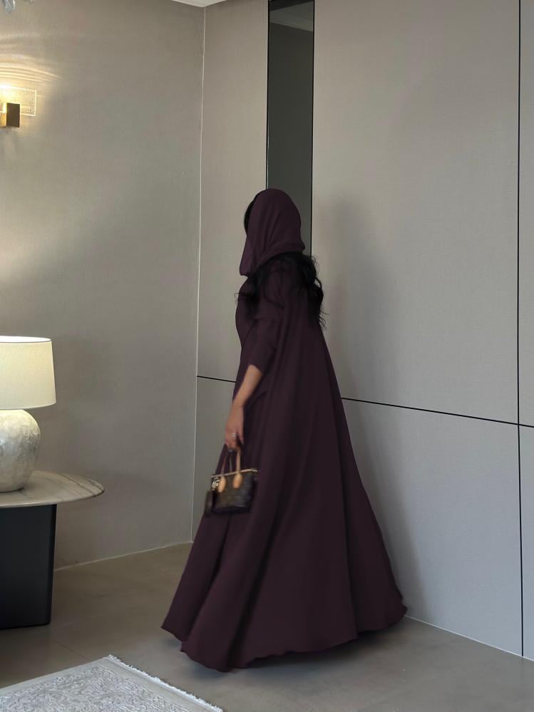عباية تربل كلوش كريب أمريكي  بنفسجي غامق
