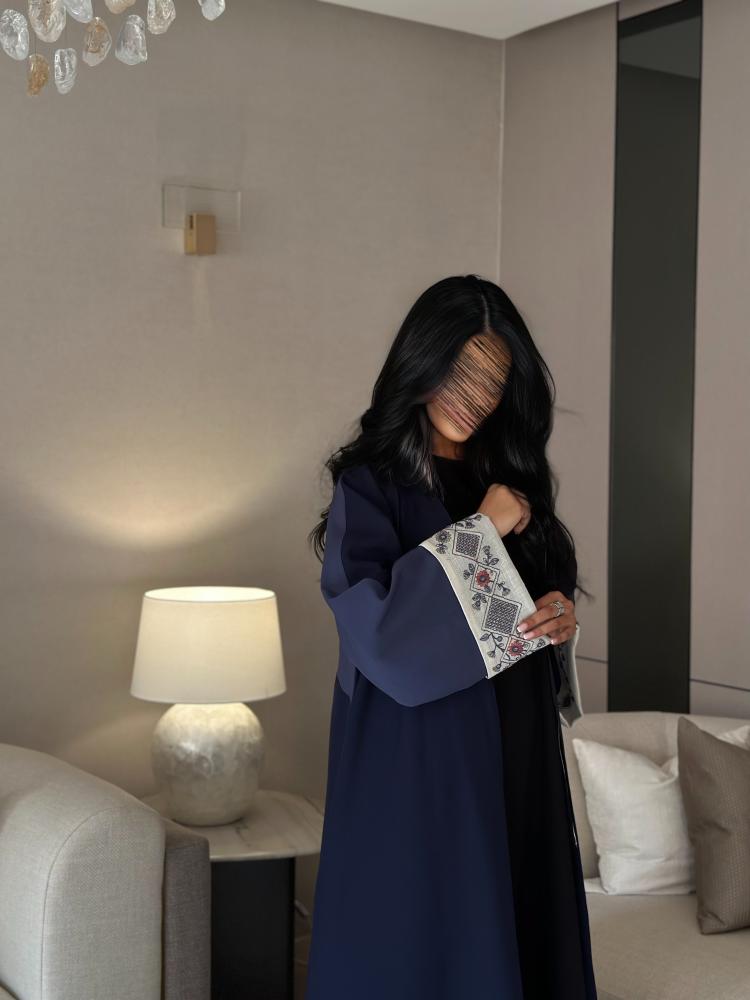 Cotton abaya navy and blue wide with embroidered Indian sleeves