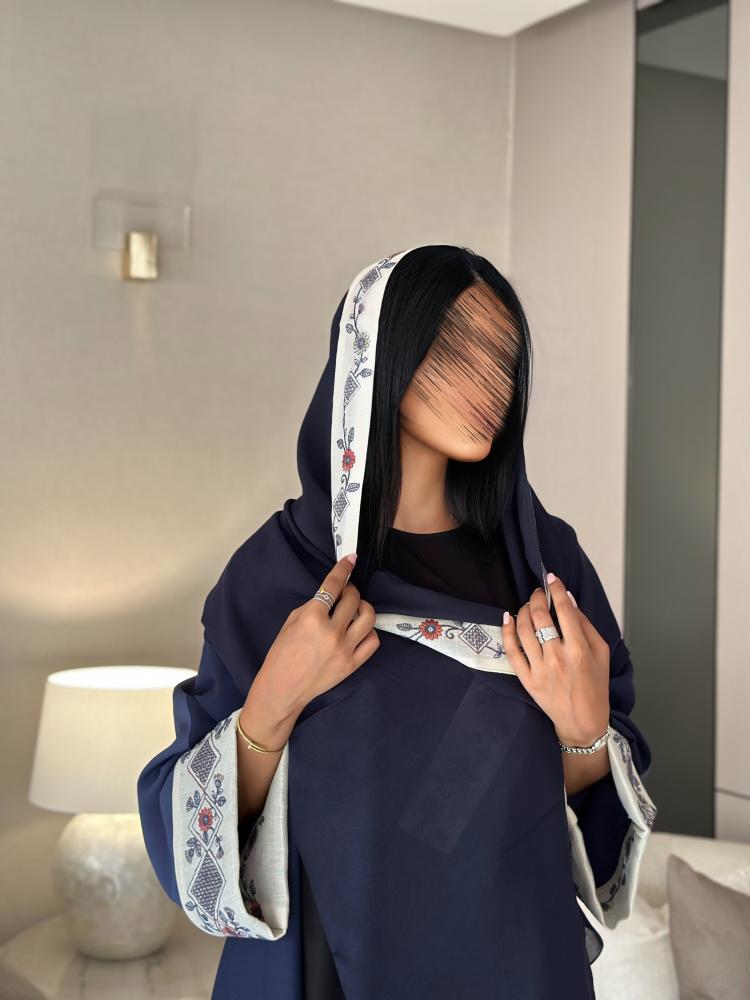 Cotton abaya navy and blue wide with embroidered Indian sleeves