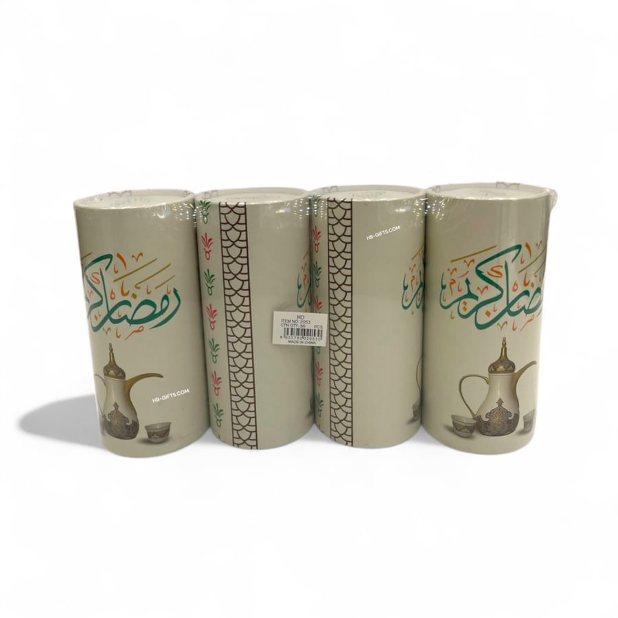 علب مناديل اسطوانية مصممة بشعار رمضان كريم