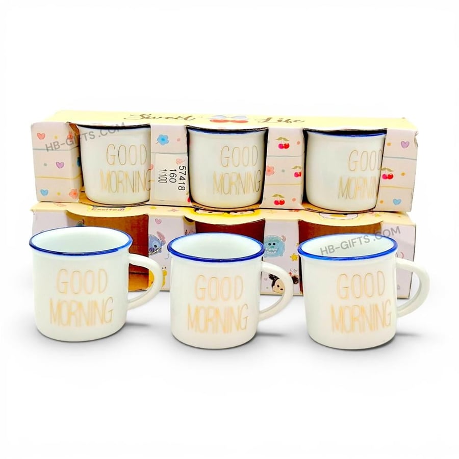 اكواب سيراميك مصممة مع عباره  goodmorning بتصميم راق وبسيط
