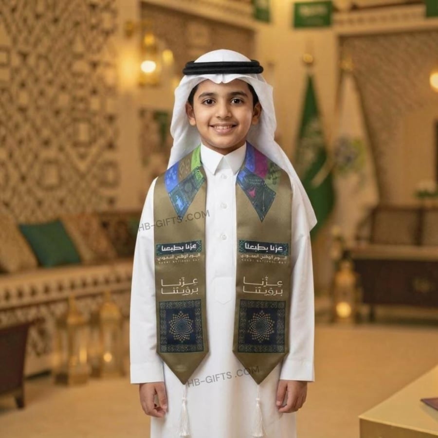 مجموعة (12) من وشاحات ساتان للاطفال بتصميم انيق | اليوم الوطني السعودي 96