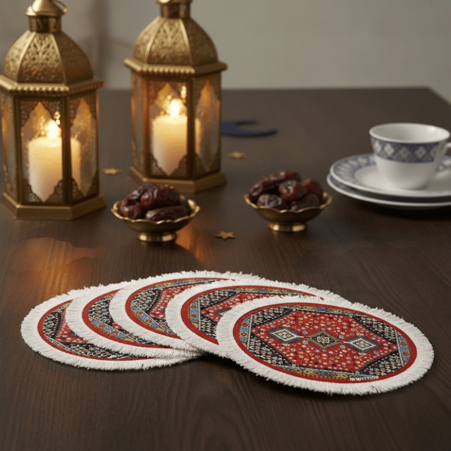كوسترات رمضانيه انيقة بشكل دائري لتنسيق سفره وتوزيعات رمضان