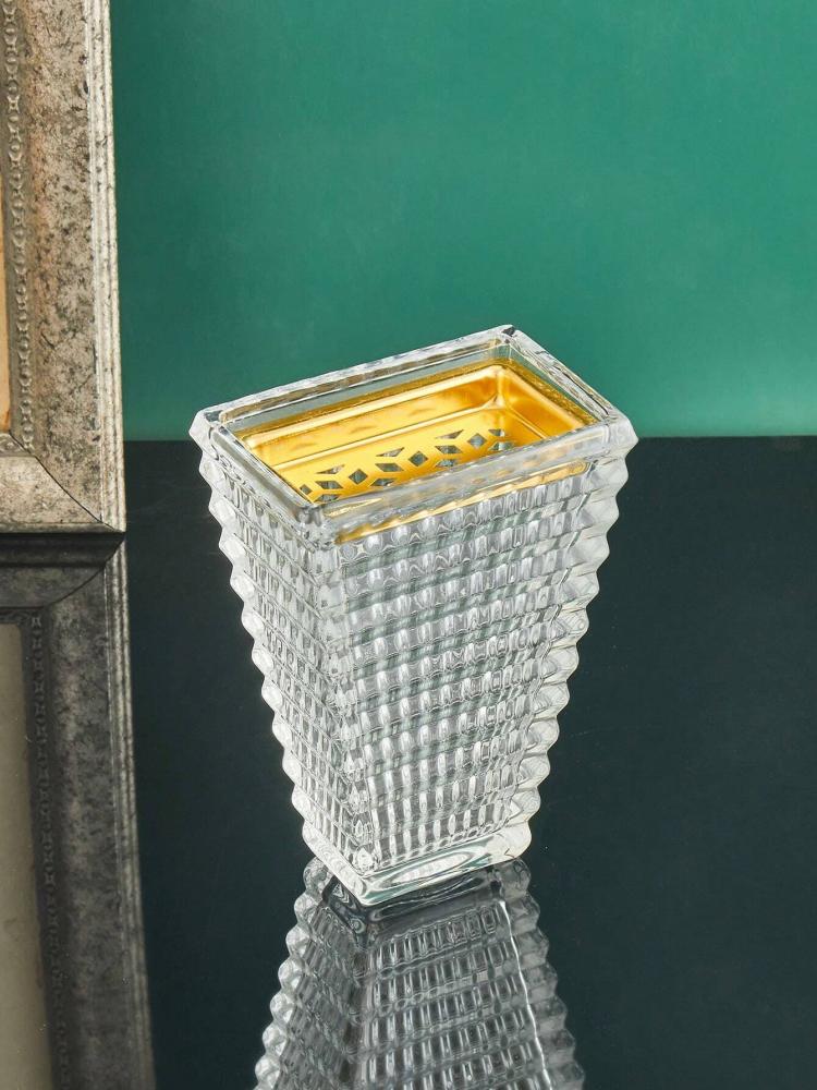 مبخرة عطور موجية زجاجية مربعة صغيرة - ذهبية