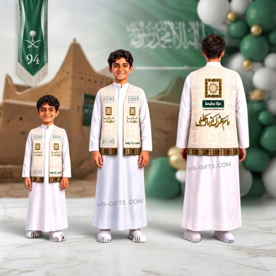 صديري أنيق باللون الأبيض بتصميم سعودي أخضر