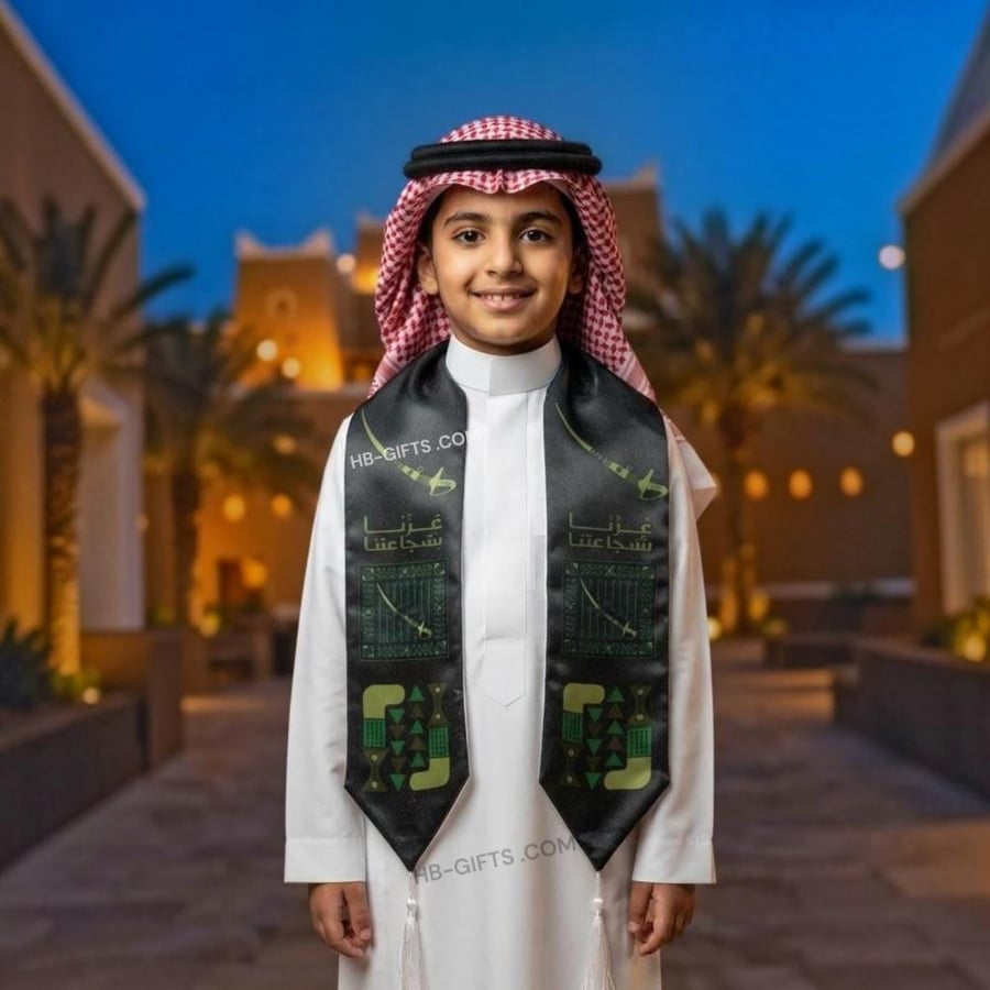 مجموعة (12) من وشاحات ساتان للاطفال بتصميم انيق | اليوم الوطني السعودي 96