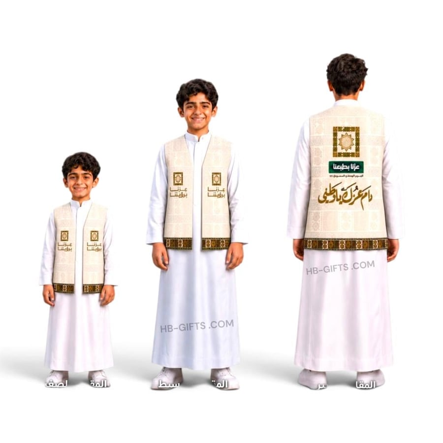 صديري أنيق باللون الأبيض بتصميم سعودي أخضر