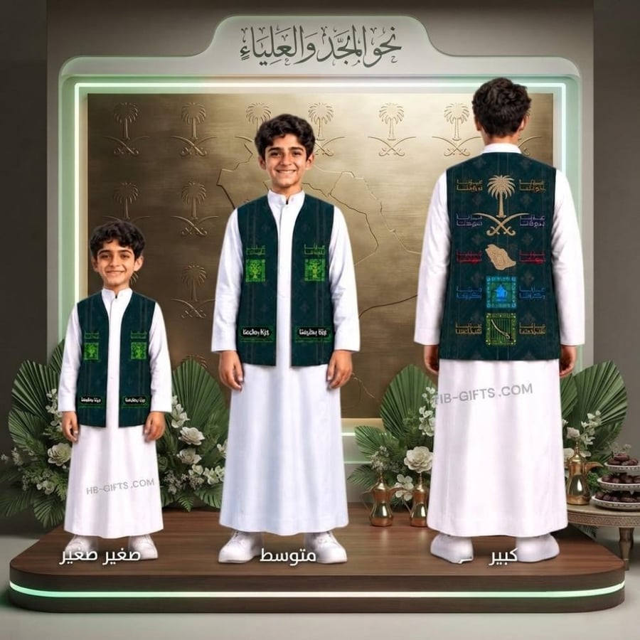 صديري أنيق باللون الأبيض بتصميم سعودي أخضر