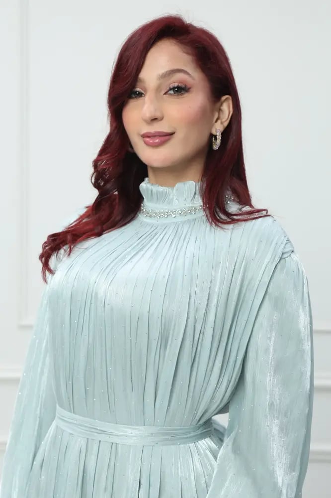 فستان اورجانزا كويتي لون ازرق تيفاني موديل CH6-116
