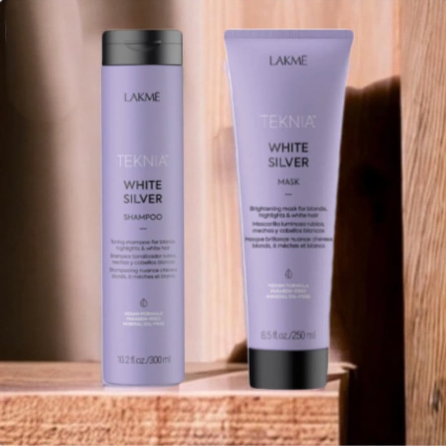 بلسم و شامبو وايت سيلفر من لاكمي تيكينيا لتوحيد لون الشعر الاشقر والمصبوغ والابيض LAKME