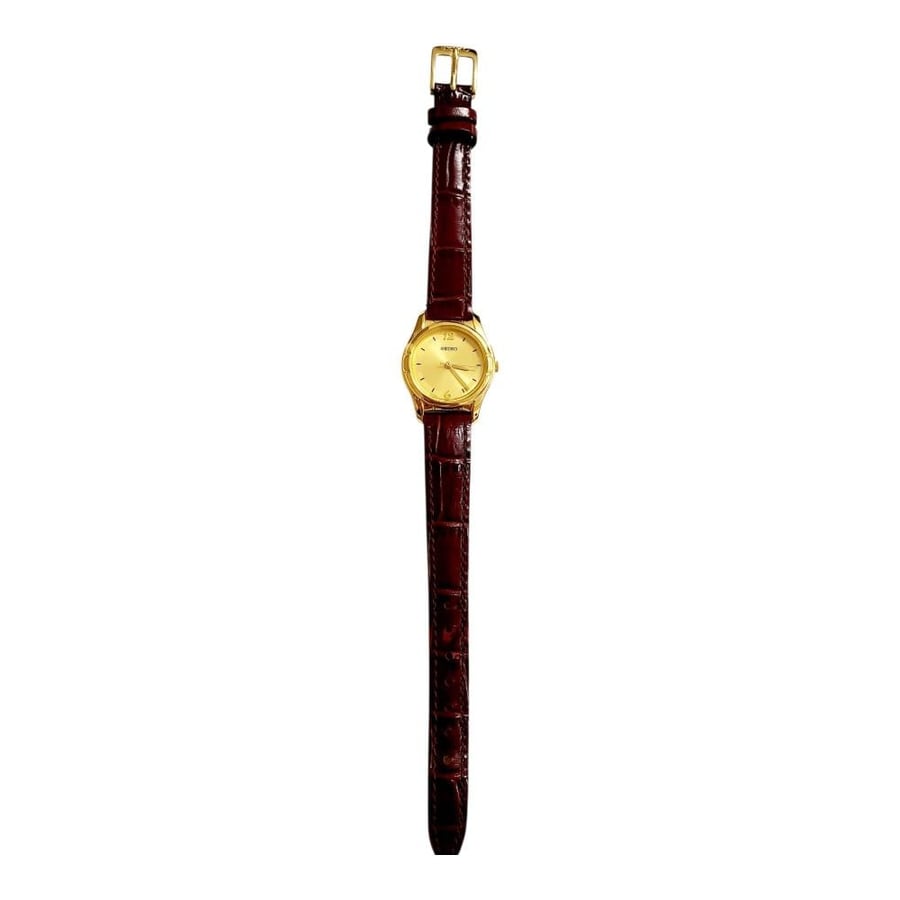 ساعة سيكو جلاكسي الرقيقة انالوج كوارتز المميزة (thin watch) 18mm-24mm مينا ذهبي حزام جلد فاخر للنساء - Vintage S16