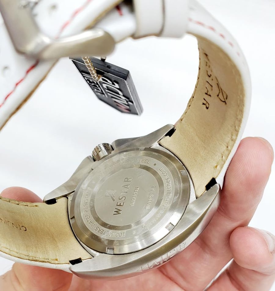 ساعة وستار أكتيف الرياضية كرونو غراف مينا ابيض مقاس 52mm بتاريخ جلد للرجال - فنتج