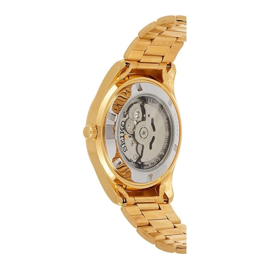 ساعة سيكو 5 اوتوماتيك اليابانية كلاسيك اصدار جديد بتاريخين مقاس 44mm ستانلس ستيل ذهبي للرجال - SNKN96J1