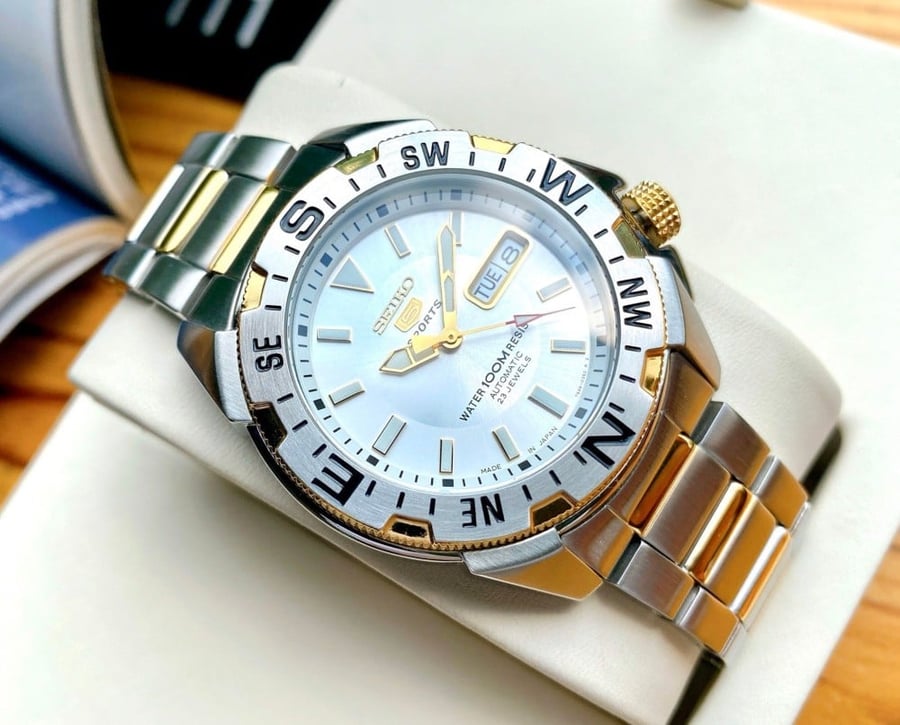 Seiko 5 Sports SNZF08J1 Made in Japan Automatic Silver Dial Two-Tone Stainless Steel Men's Watch