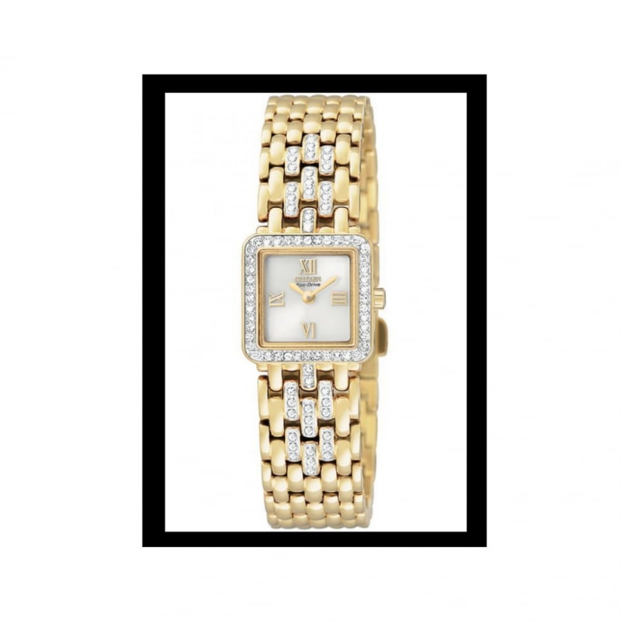 Citizen Ladies Gold Tone Silhouette Crystal Watch EW9792-58A