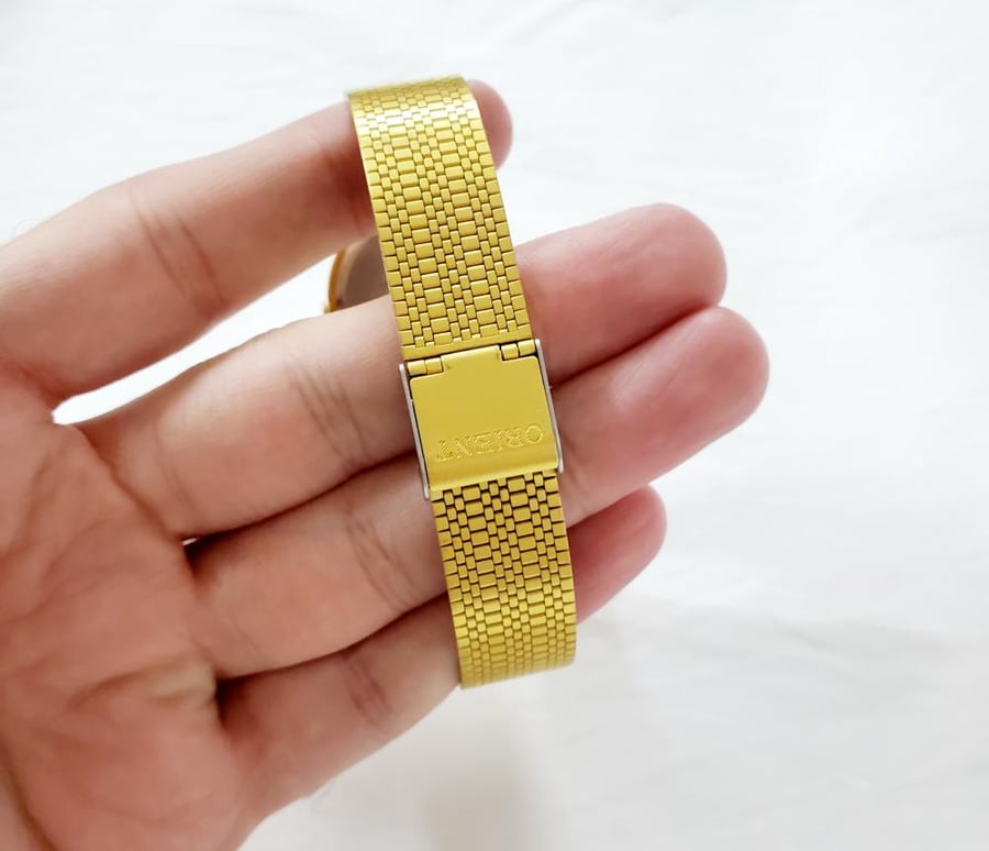 ساعة اورينت اليابانية (1980 م) انالوج كوارتز مقاس 30mm-32mm ستانلس ستيل ذهبي للجنسين - فنتج