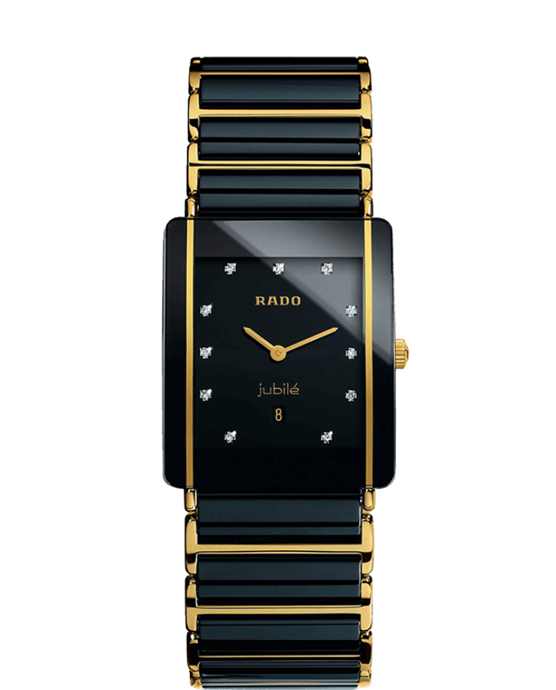 160.0381.3 - Rado Diastar INTEGRAL Diamond Star Jubilee Watch 11P Date Square 2 Hands Ceramic Ss Black