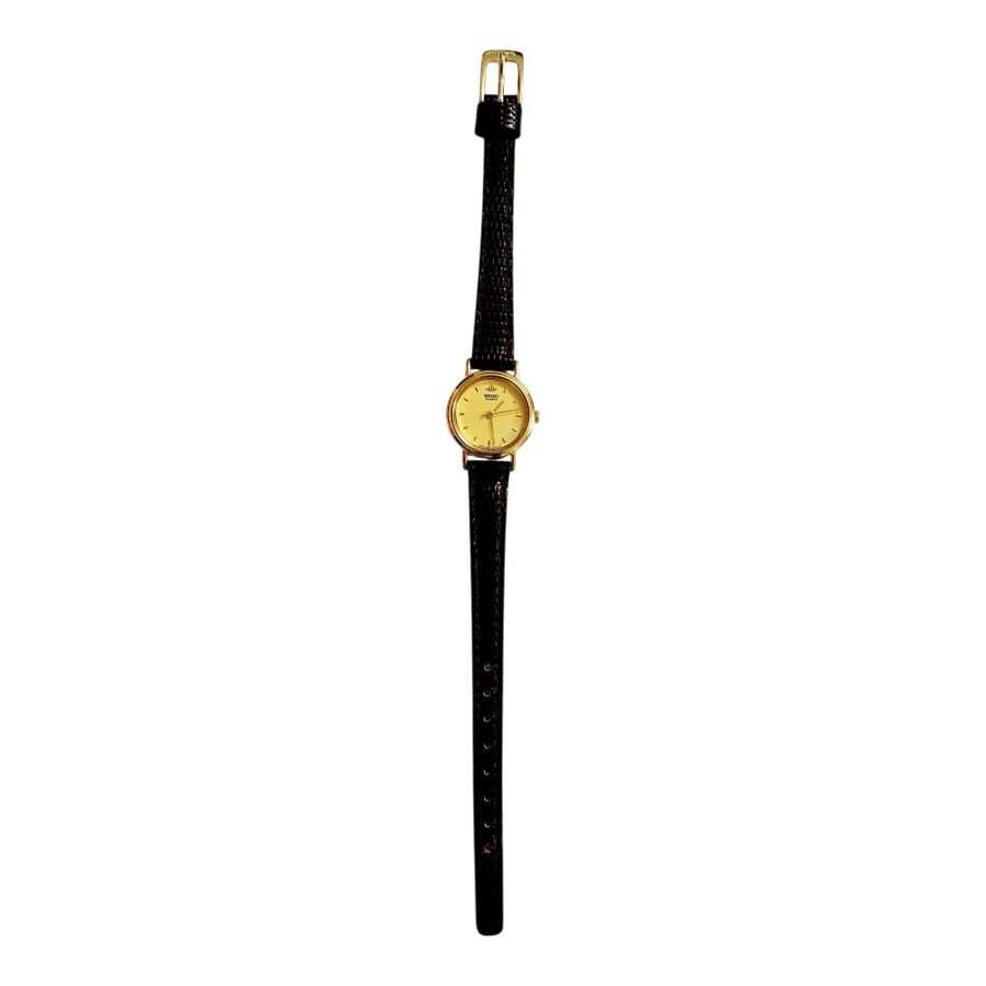 ساعة سيكو جلاكسي الرقيقة انالوج كوارتز المميزة (thin watch) 18mm-24mm مينا ذهبي حزام جلد فاخر للنساء - Vintage S15