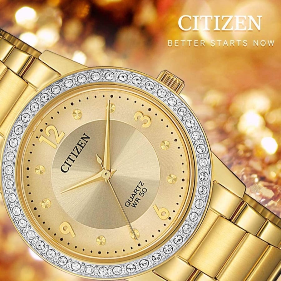 Citizen Gold Tone Crystal Quartz EL3092-86P Women's Watch