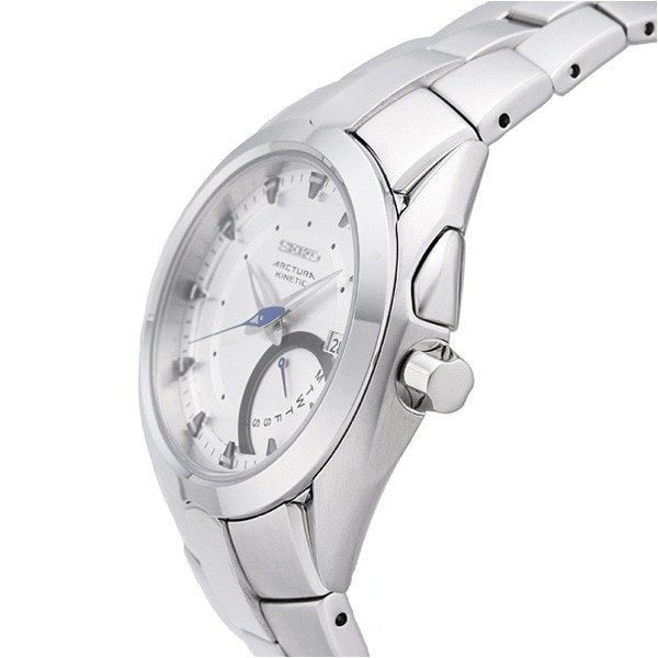 New Seiko Arctura Watch SRN007P1 Kinetic Retro Day Vollsilber