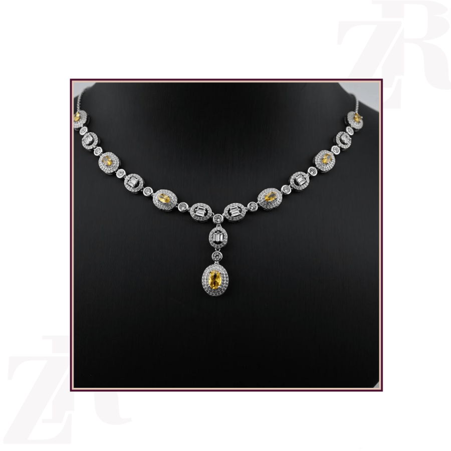 طقم فضه عيار 925- تصميم الماس ابيض والماس اصفر