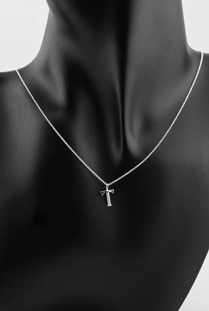 سلسلة حروف فضه عيار 925 - تصميم الماس ابيض حرف T