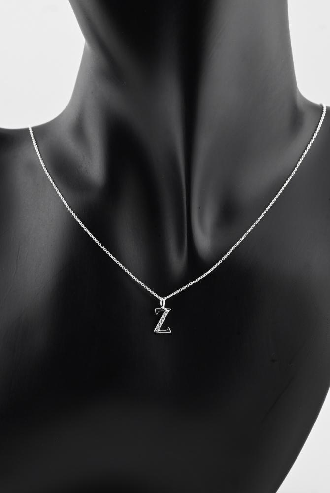 سلسلة حروف فضه عيار 925 - تصميم الماس ابيض حرف Z