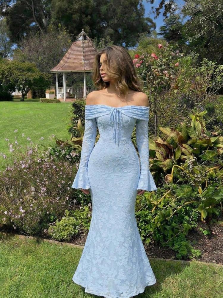 SHEIN MOD فستان نسائي ضيق الجسم بأكمام طويلة وربطة أمامية على الكتف