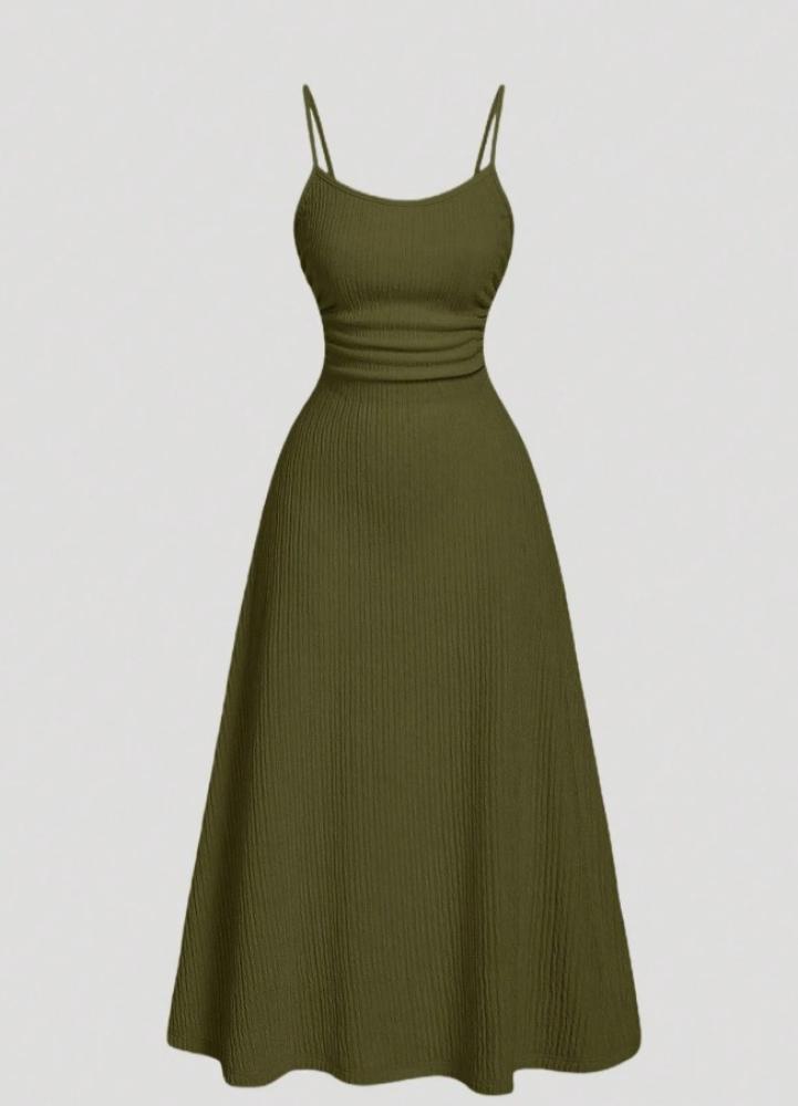 SHEIN MOD فستان نسائي أخضر زيتوني بتصميم بسيط وعملي وأنيق