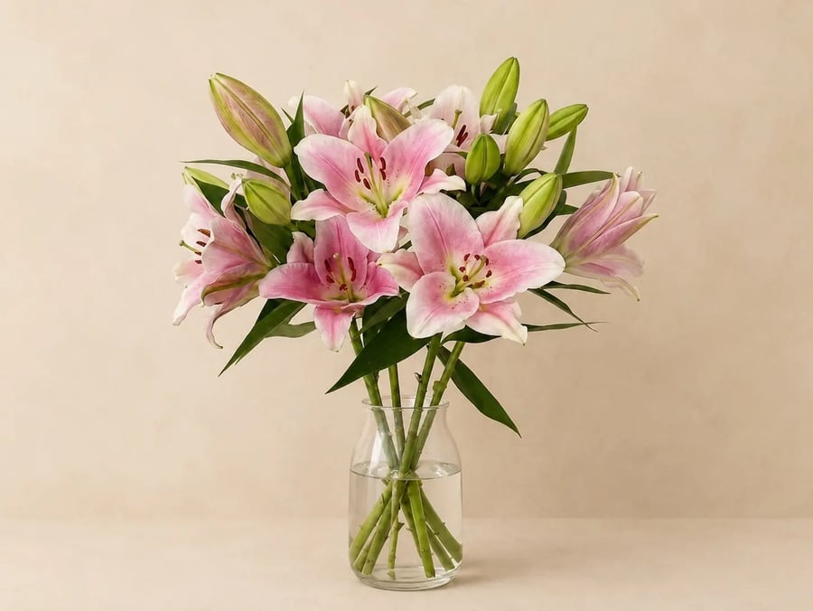 فازة أورينتال أبيض بلمسة وردية من AWE FLORAL