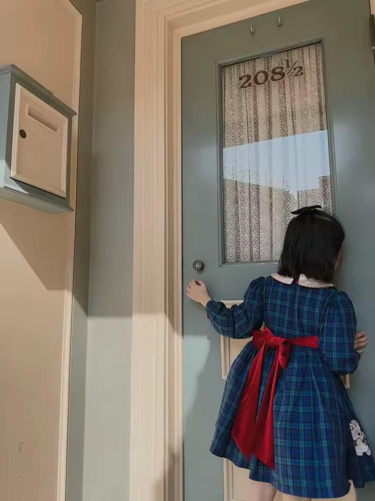فستان  بأكمام طويلة مزين بالتطريز