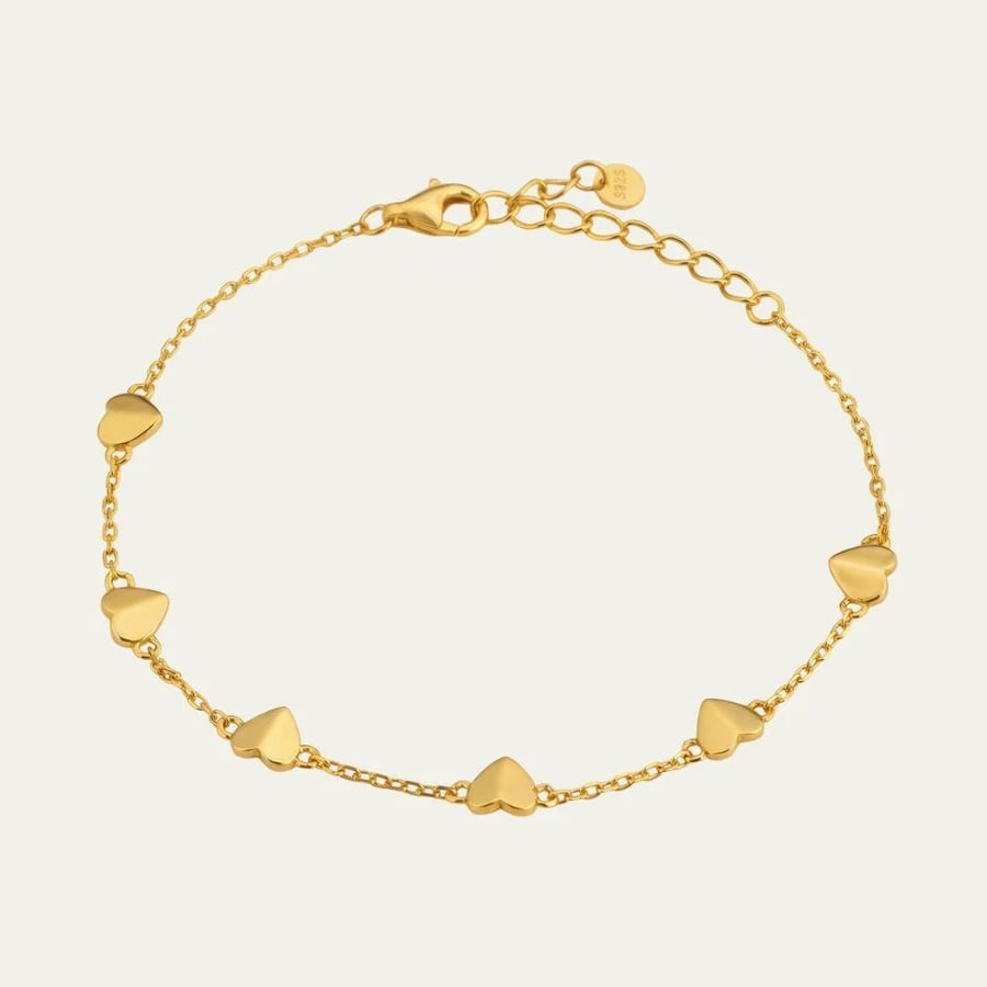 [B003] اسوارة قلوب فضة عيار 925 مطلية بالذهب