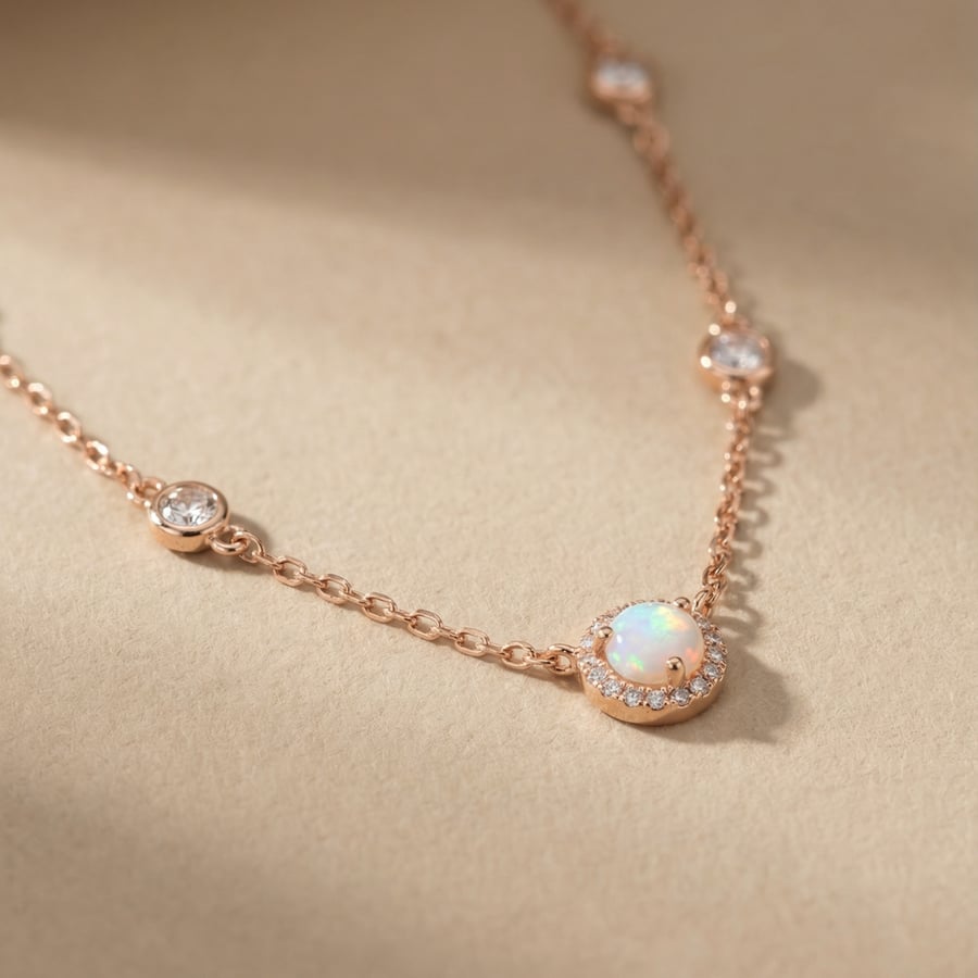 Necklace with zircon and opal stone