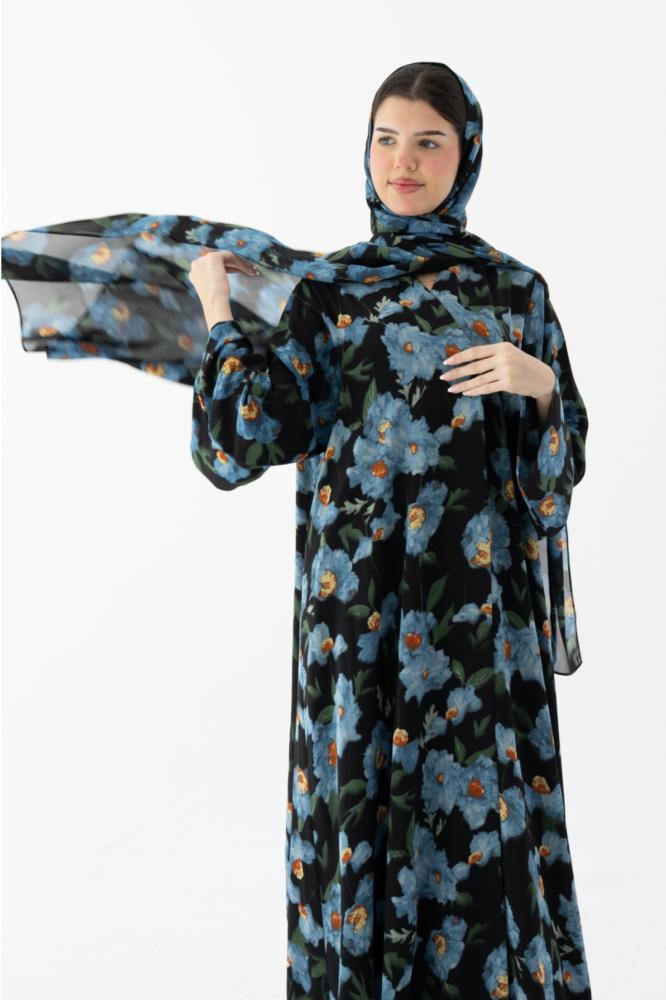 Blue floral abaya