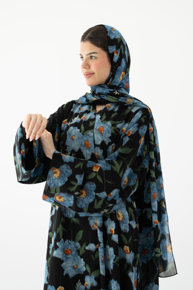 Blue floral abaya