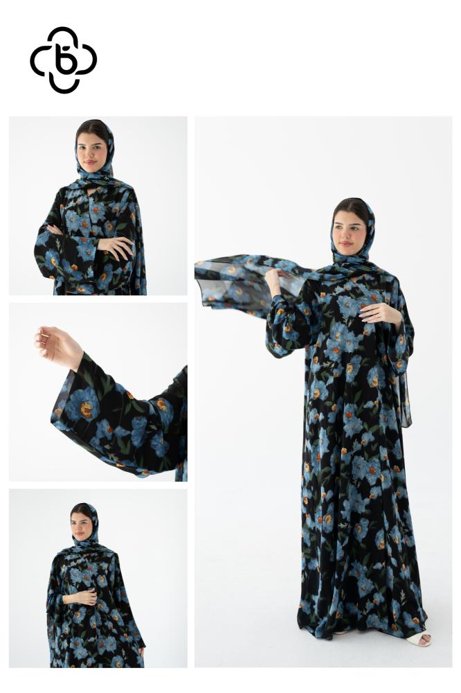 Blue floral abaya