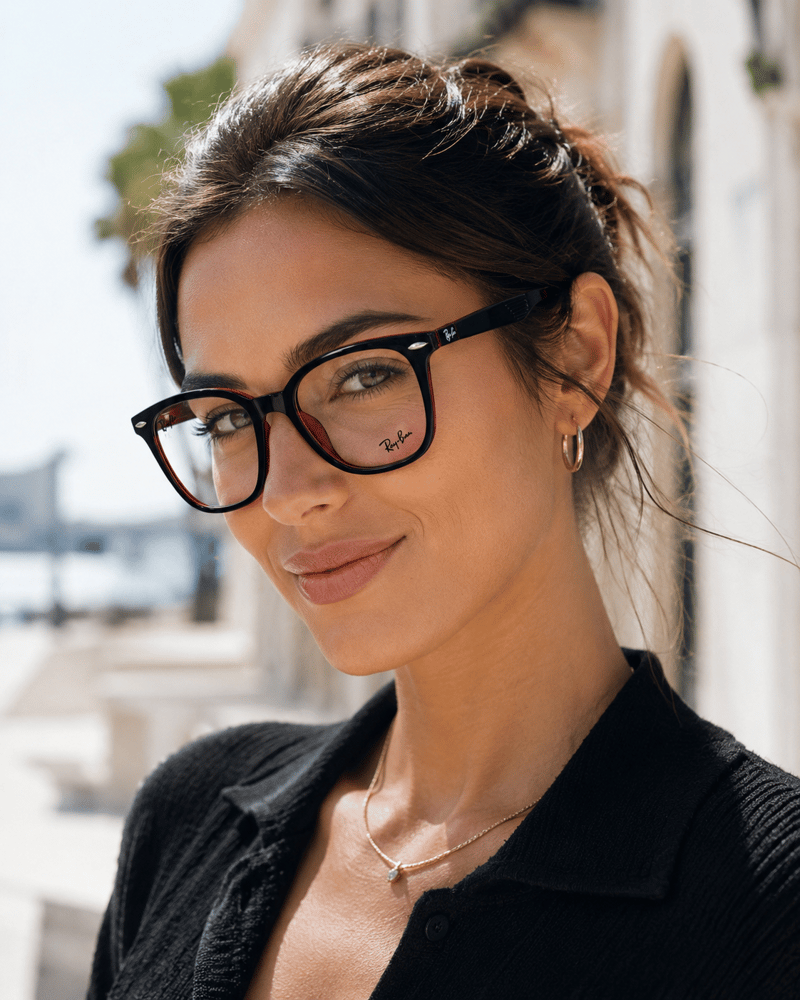 إطار نظارة طبية راي بان TR90 9731 باللون الأسود والأحمر – عدسات شفافة