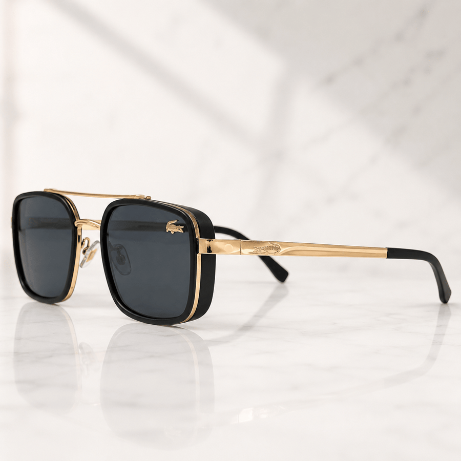 Lacoste 6003 Gold Black Square Sunglasses – Dark Lens