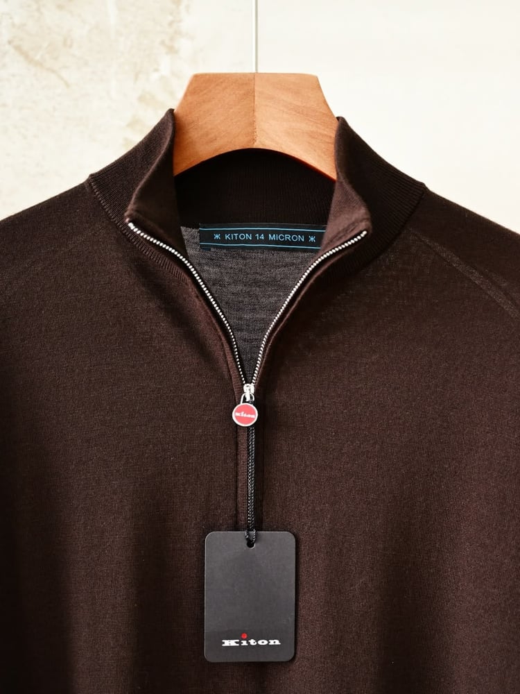 سترة كيتون الرجالية المحبوكة بنصف سحاب (Kiton 14 Micron Wool Half-Zip Pullover)