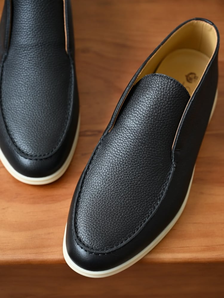 حذاء لورو بيانا الرجالي الفاخر من الجلد الطبيعي ( Loro Piana Open Walk Grained Leather )