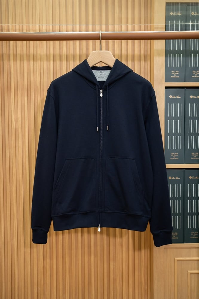طقم صوف فاخر بسحاب من برونيلو كوتشينيلي - كحلي | Brunello Cucinelli Tracksuit