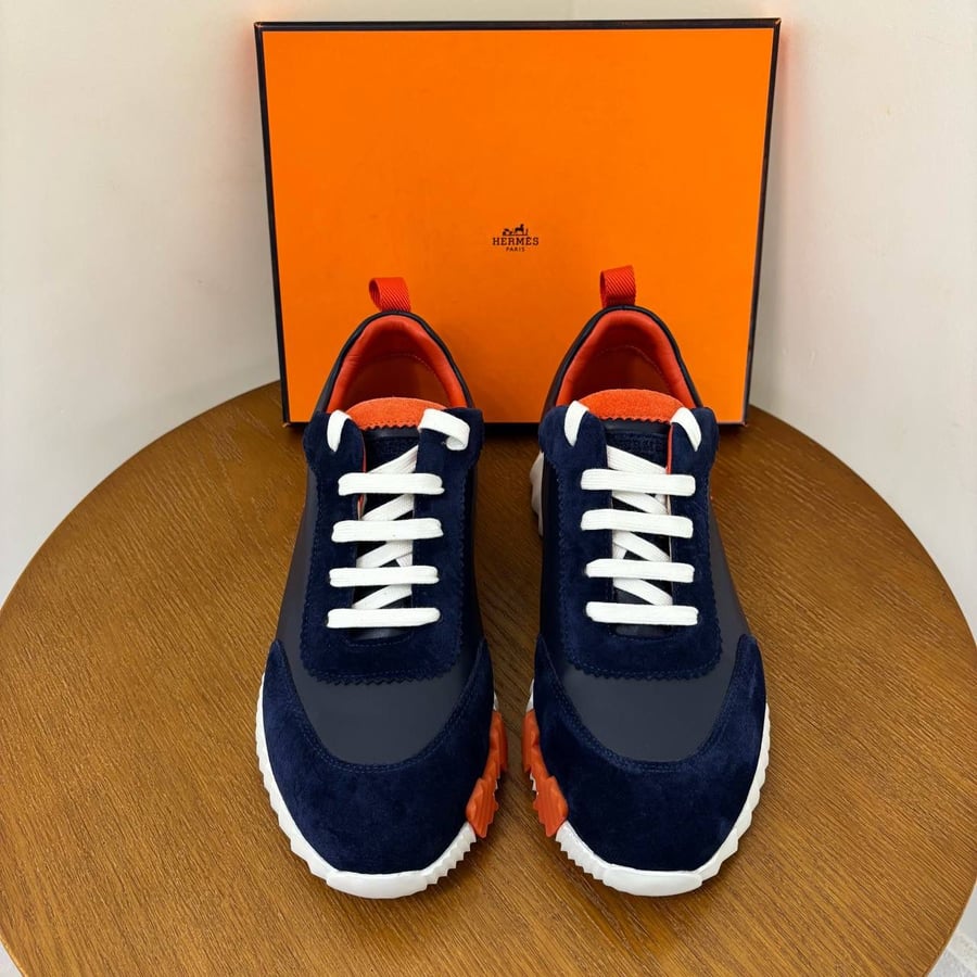 حذاء هيرميس كرو سنيكرز كحلي وبرتقالي Hermès Crew Sneaker