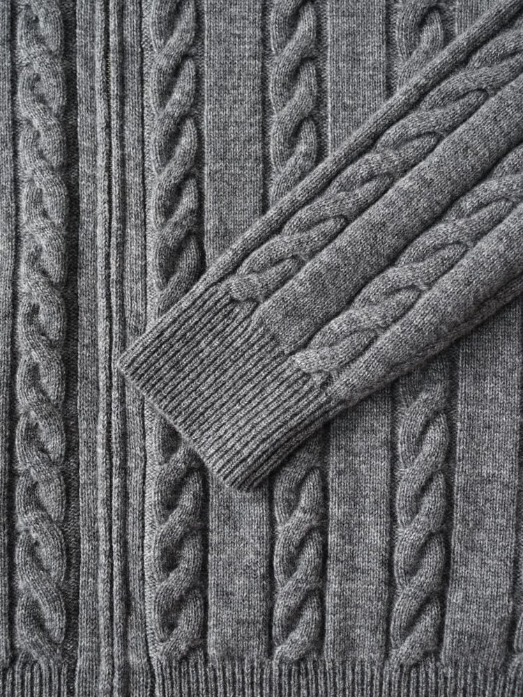 سترة لورو بيانا الرجالية الفاخرة المحبوكة بسحاب (Loro Piana Cable-Knit Zip Cardigan / Sweater)