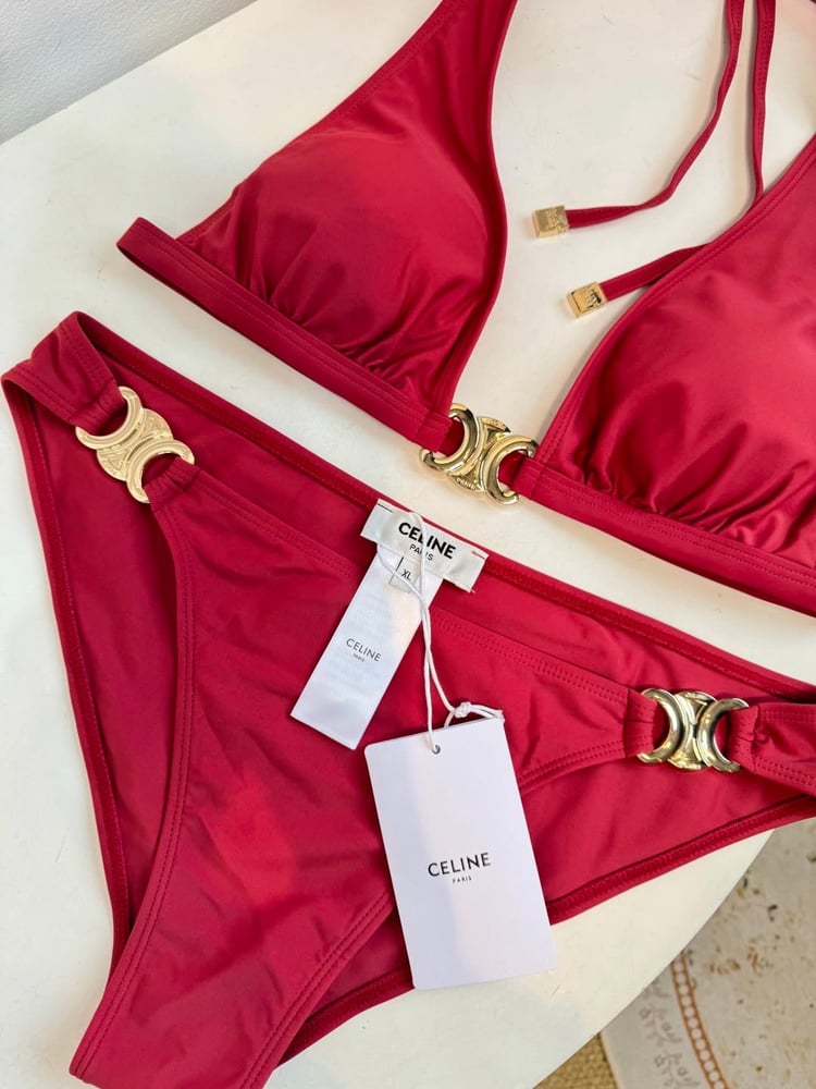مايوه بيكيني نسائي فاخر مزين بالحلي الذهبية من سيلين (Celine Gold-Hardware Luxury Bikini)