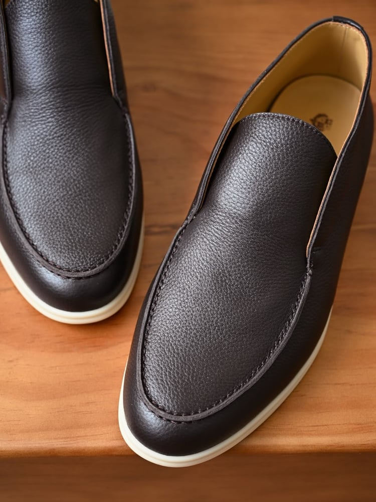 حذاء لورو بيانا الرجالي الفاخر من الجلد الطبيعي ( Loro Piana Open Walk Grained Leather )